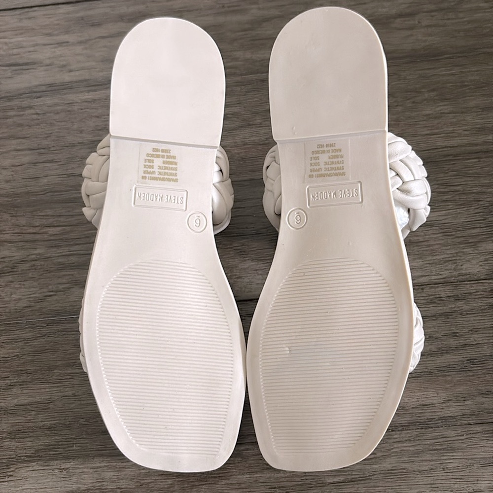NEW [Steve Madden] Studded Braided Low Heel Slide Sandals in Cream Women’s Sz 6 - Picture 8 of 10